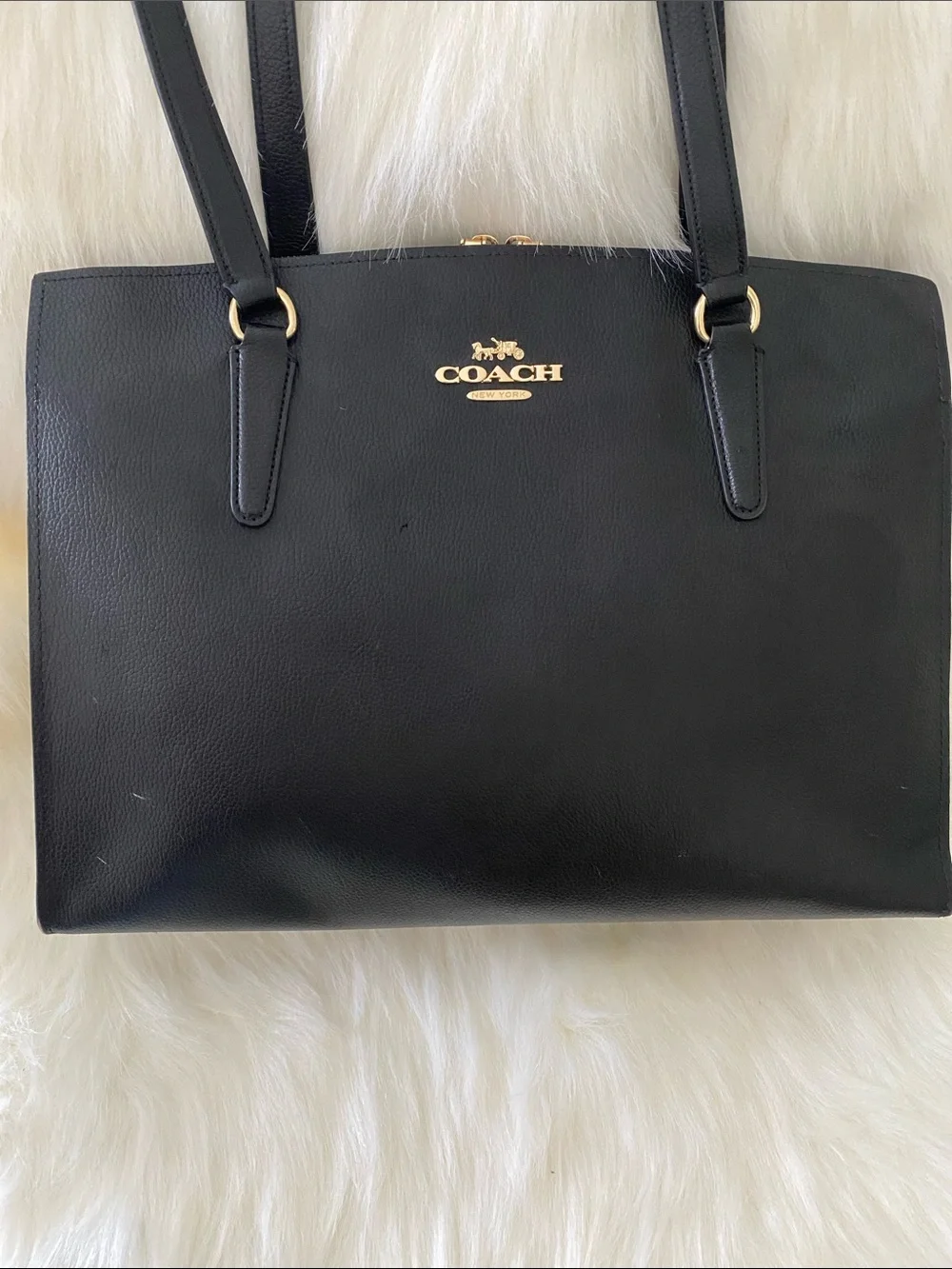 Coach Tatum Leather Carryall Shoulder Tote Bag (C4077) in Black/True Red